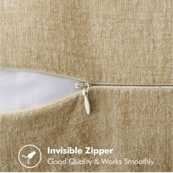 Set Of 2 Chenille Stitched Edge Soft Throw Pillow Covers Beige 18x18in Spring - Picture 3 of 6